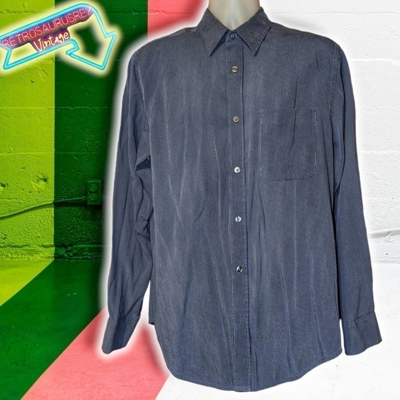 Vintage 90's Sirencore Vamp Royal Pinstriped Button Up Shirt, Medium - Picture 1 of 4